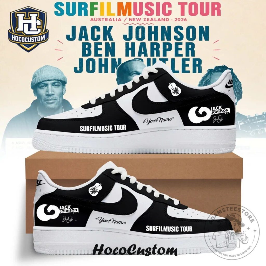 Jack Johnson Surfilmusic Tour 2026 Custom Black and White Sneakers