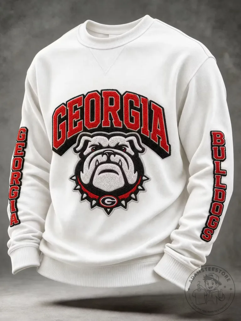 Georgia Bulldogs College Football Team Logo White Embroidered Sweatshirt