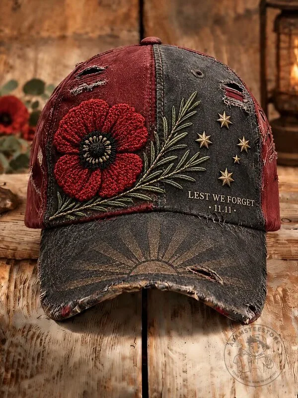 Australian Remembrance Day Lest We Forget Poppy Flower Baseball Cap Hat