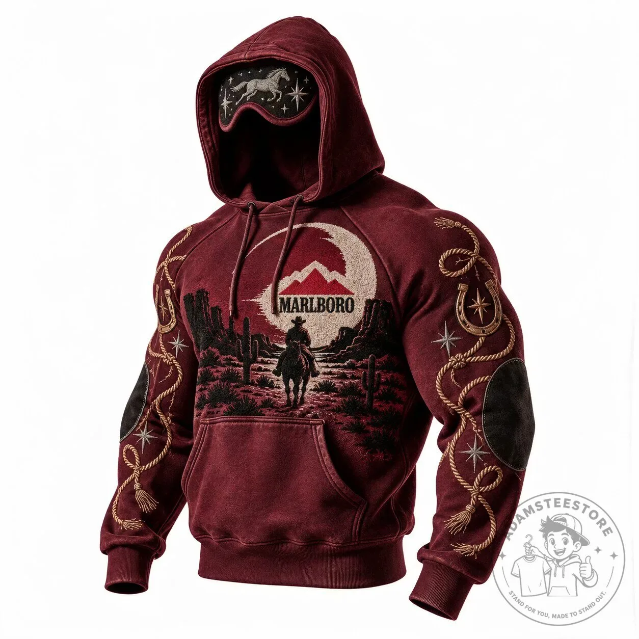 Marlboro Country Western Cowboy Desert Scene Embroidered Hoodie