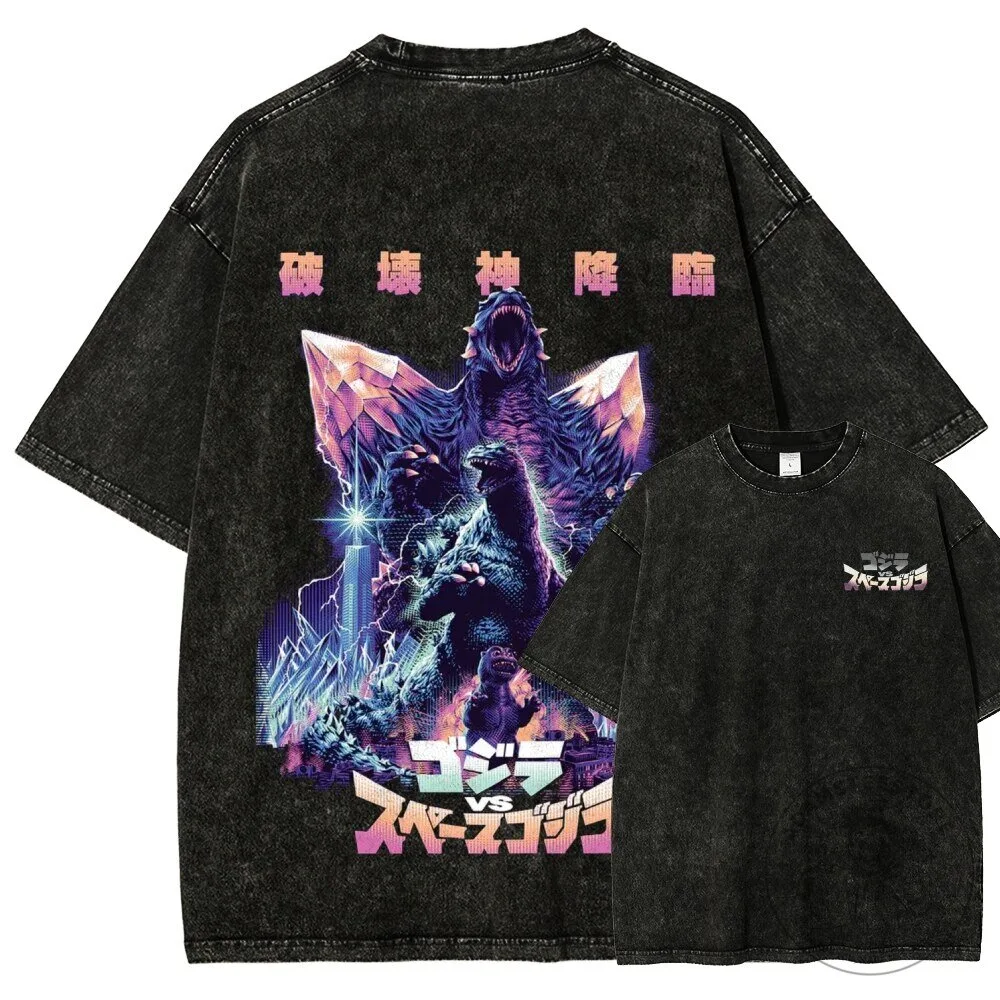 Godzilla Versus SpaceGodzilla Movie Poster Washed Black T-Shirt