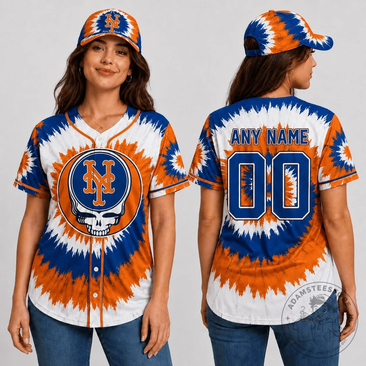 New York Mets Baseball Tie-Dye Skull Custom Name and Number Baseball Jersey