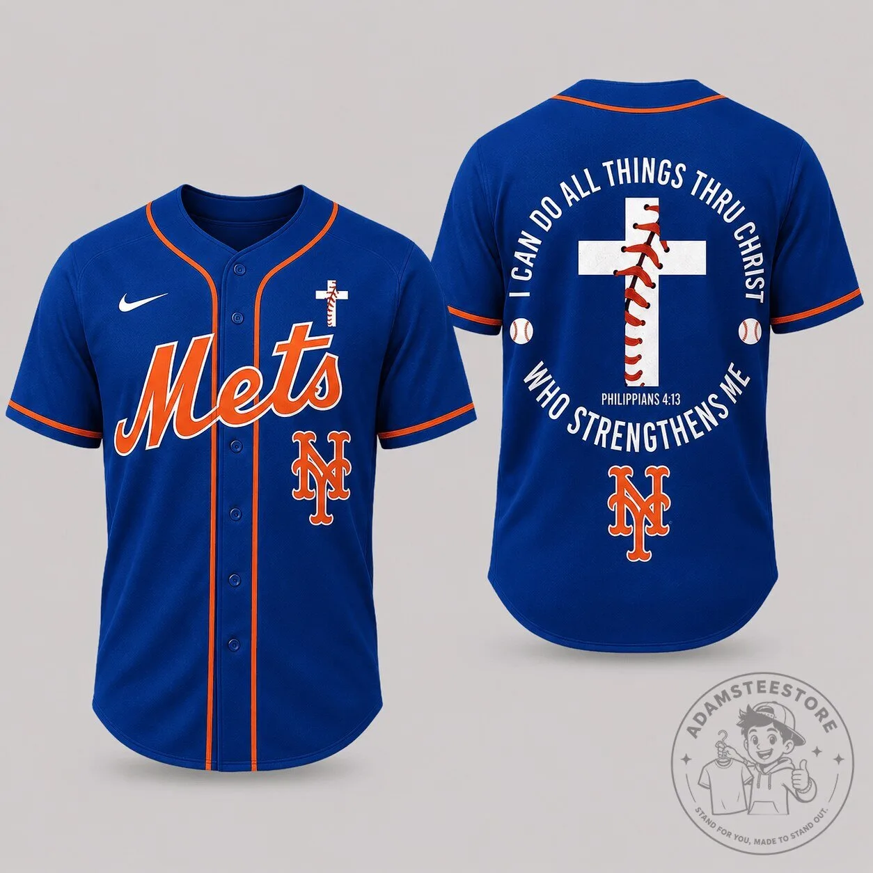 Philippians 4:13 New York Mets Baseball Jersey - I Can Do All Things Through Christ
