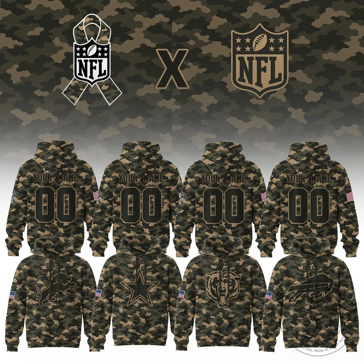 National Football League Salute to Service Camouflage Personalized Hoodie