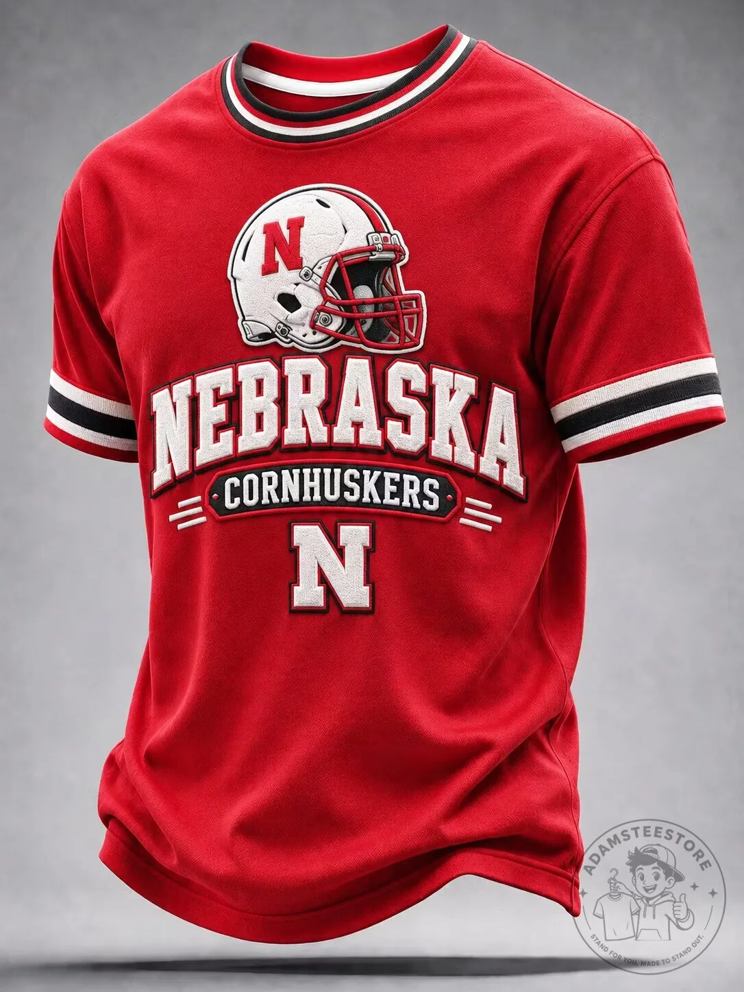 Nebraska Cornhuskers Football Helmet Graphic Print Red T-Shirt
