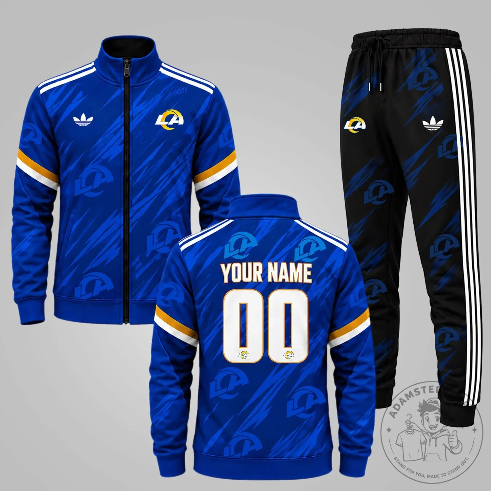 Los Angeles Rams Personalized Blue Tracksuit Jacket and Jogger Pants Set