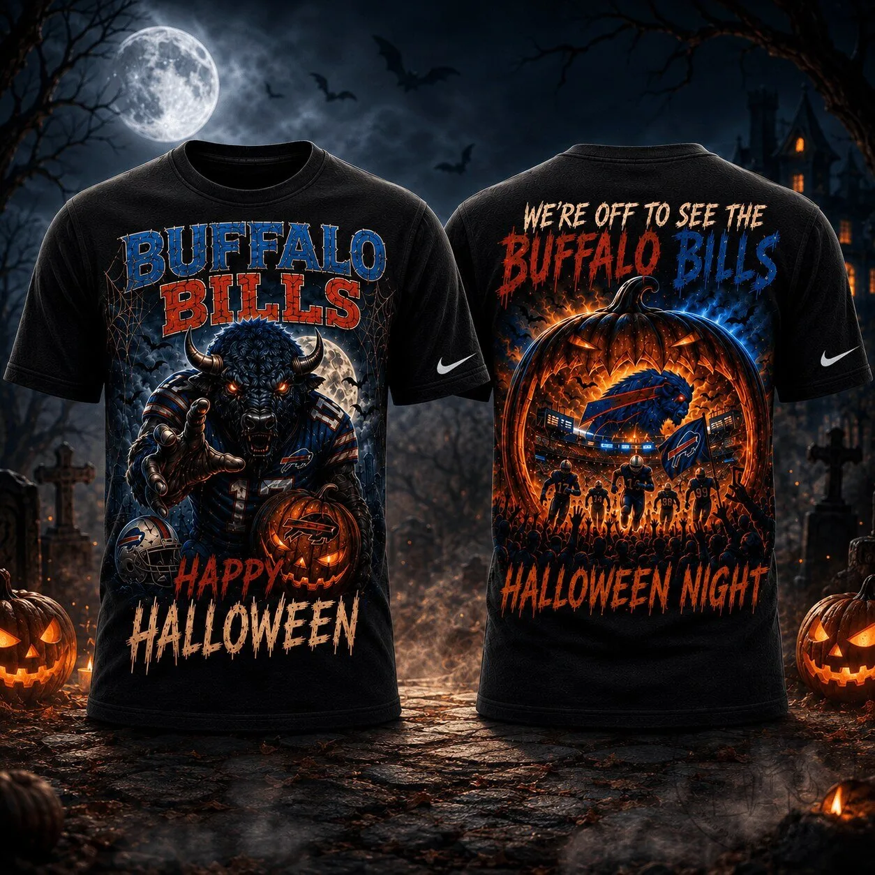 Buffalo Bills Halloween Night Shirt, Scary Pumpkin NFL Football T-Shirt