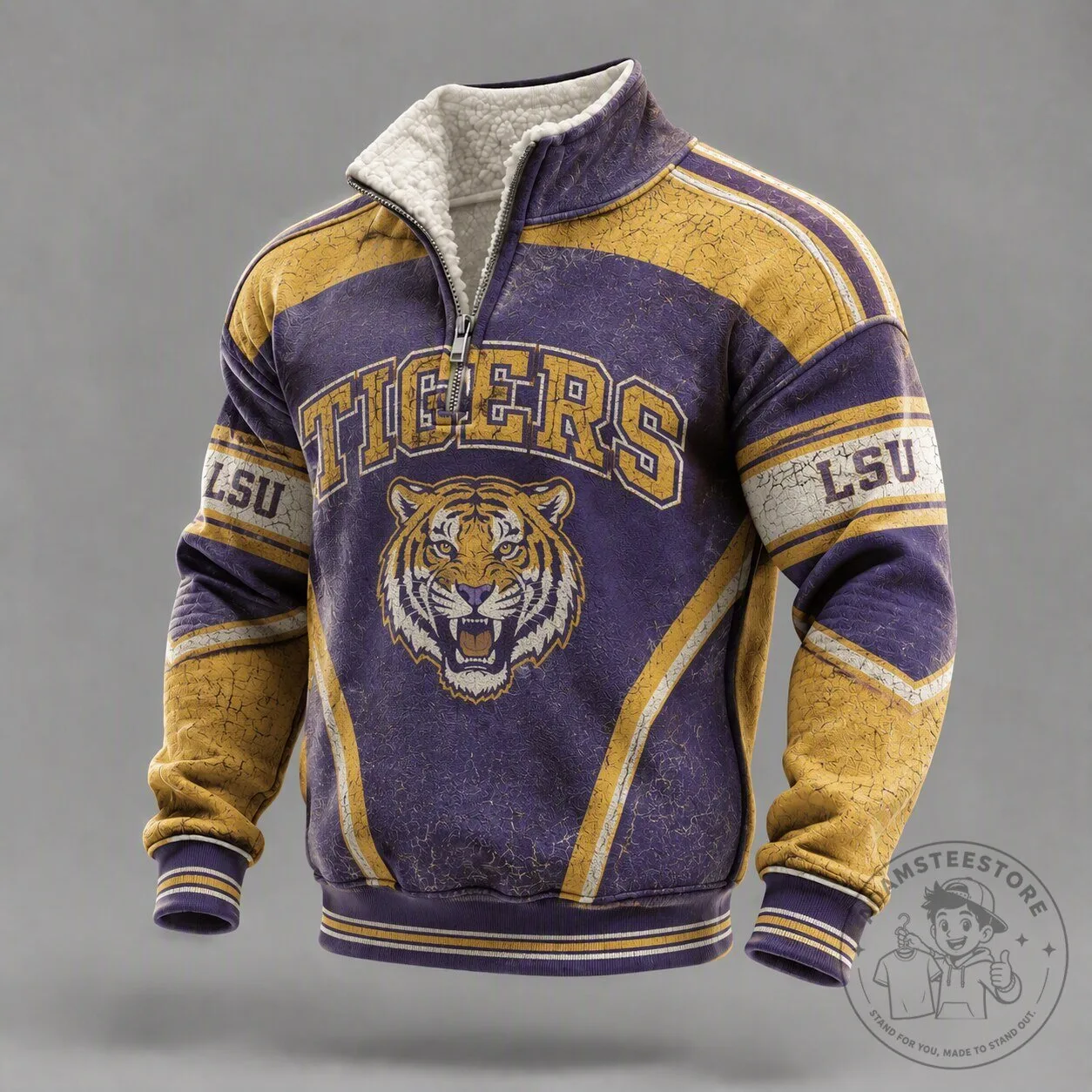 LSU Tigers Quarter-Zip Fleece-Lined Stand Collar Pullover Sweatshirt