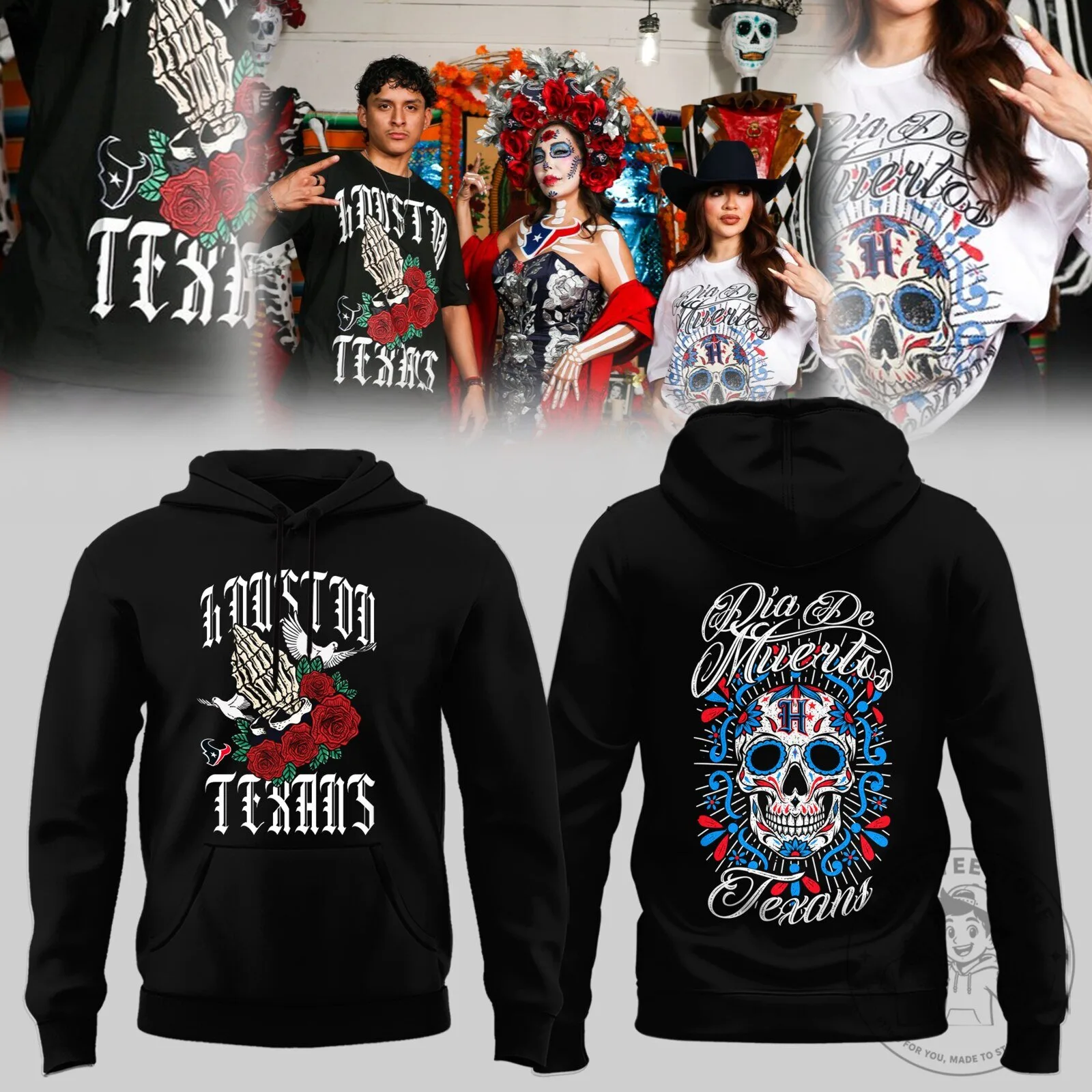 Houston Texans Dia de los Muertos Sugar Skull Black Hoodie