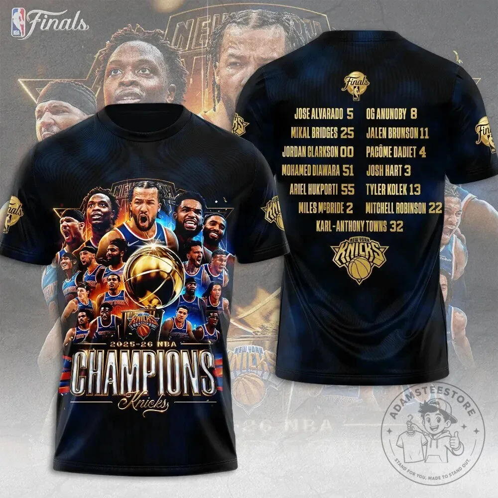 New York Knicks 2026 NBA Finals Champions Team Roster Black T-Shirt