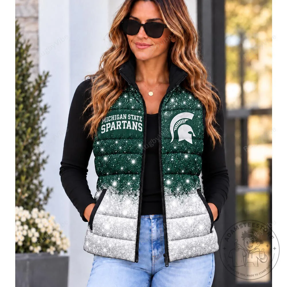 Michigan State Spartans Glitter Print Puffer Vest