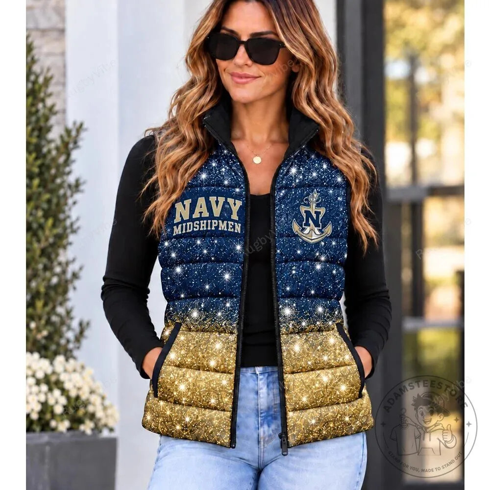 Navy Midshipmen Glitter Sparkle Puffer Vest for Women