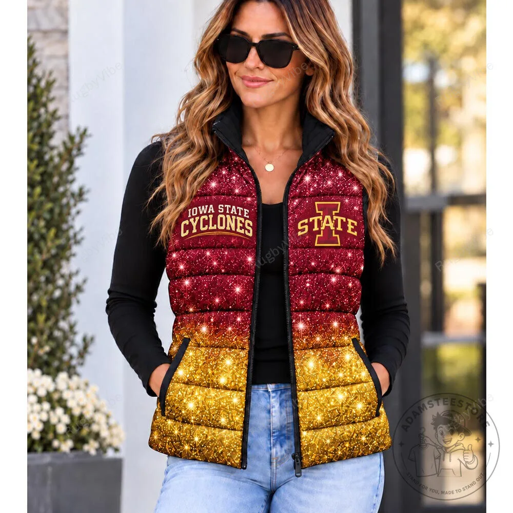 Iowa State Cyclones Glitter Ombre Puffer Vest for Women 2 Iowa State Cyclones Glitter Ombre Puffer Vest for Women