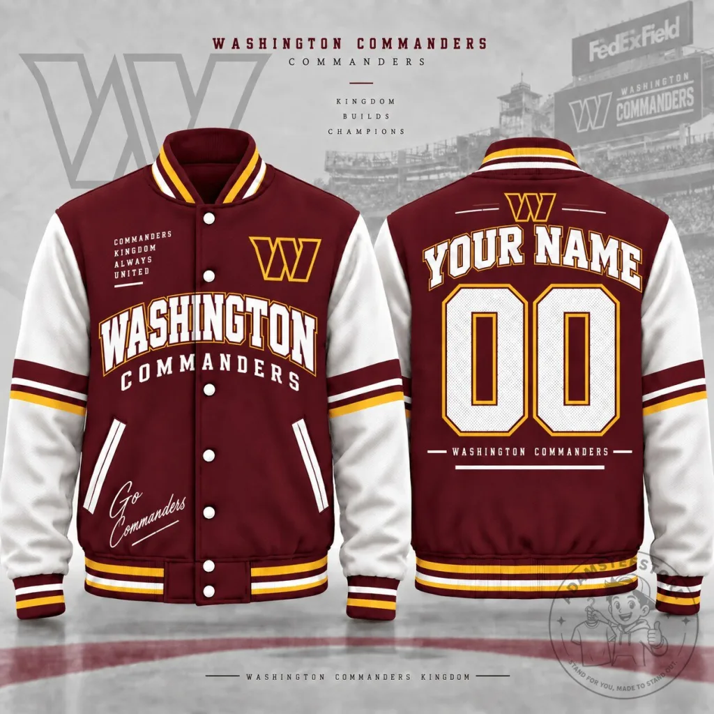 Washington Commanders NFL Custom Name and Number Varsity Jacket Washington Commanders NFL Custom Name and Number Varsity Jacket