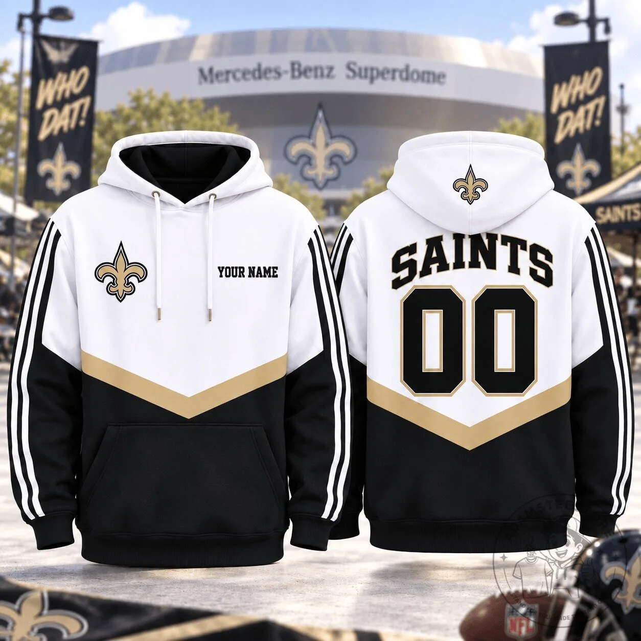 New Orleans Saints Personalized Game Day Black and Gold Hoodie