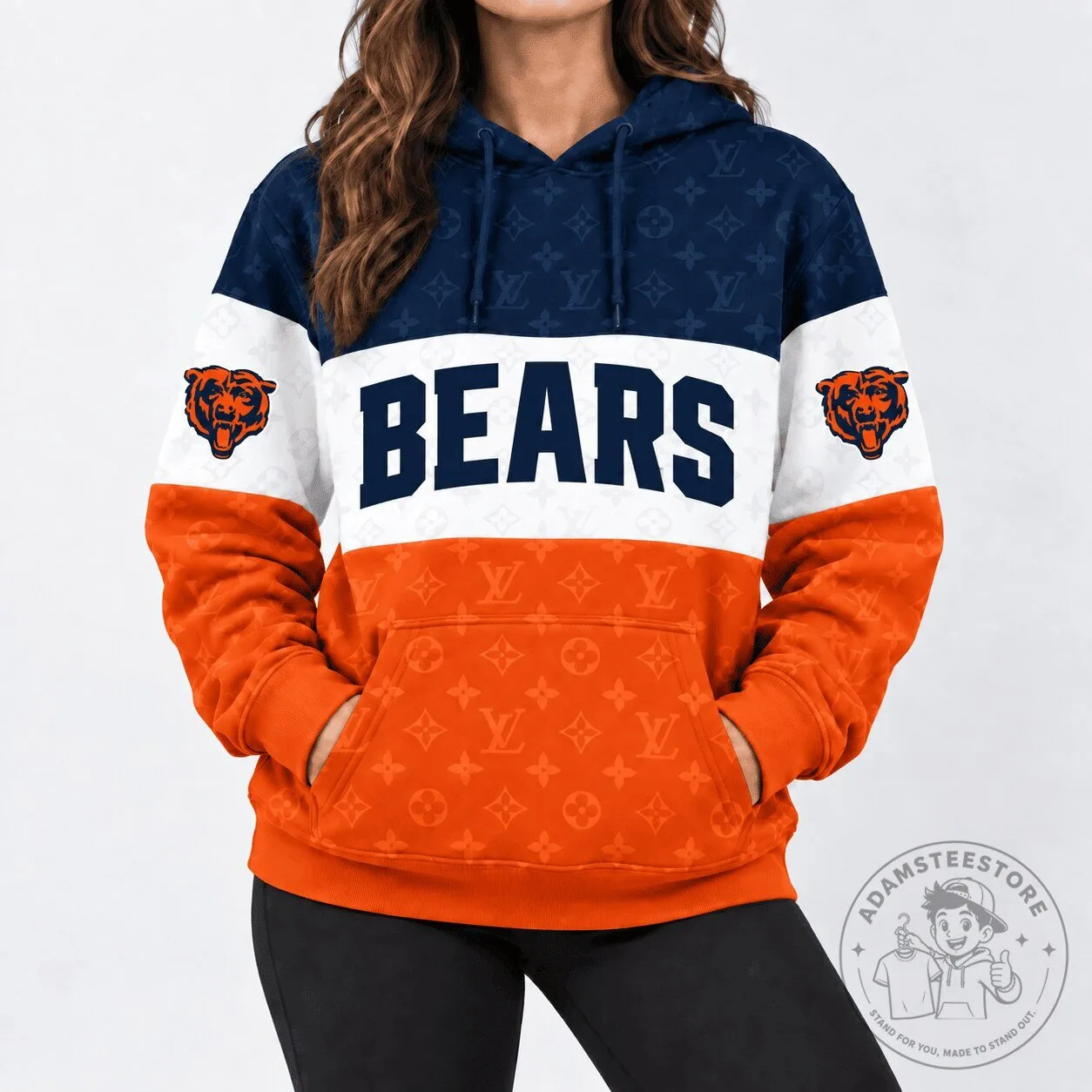 Chicago Bears NFL Team Logo Monogrammed Pattern Block Color Hoodie