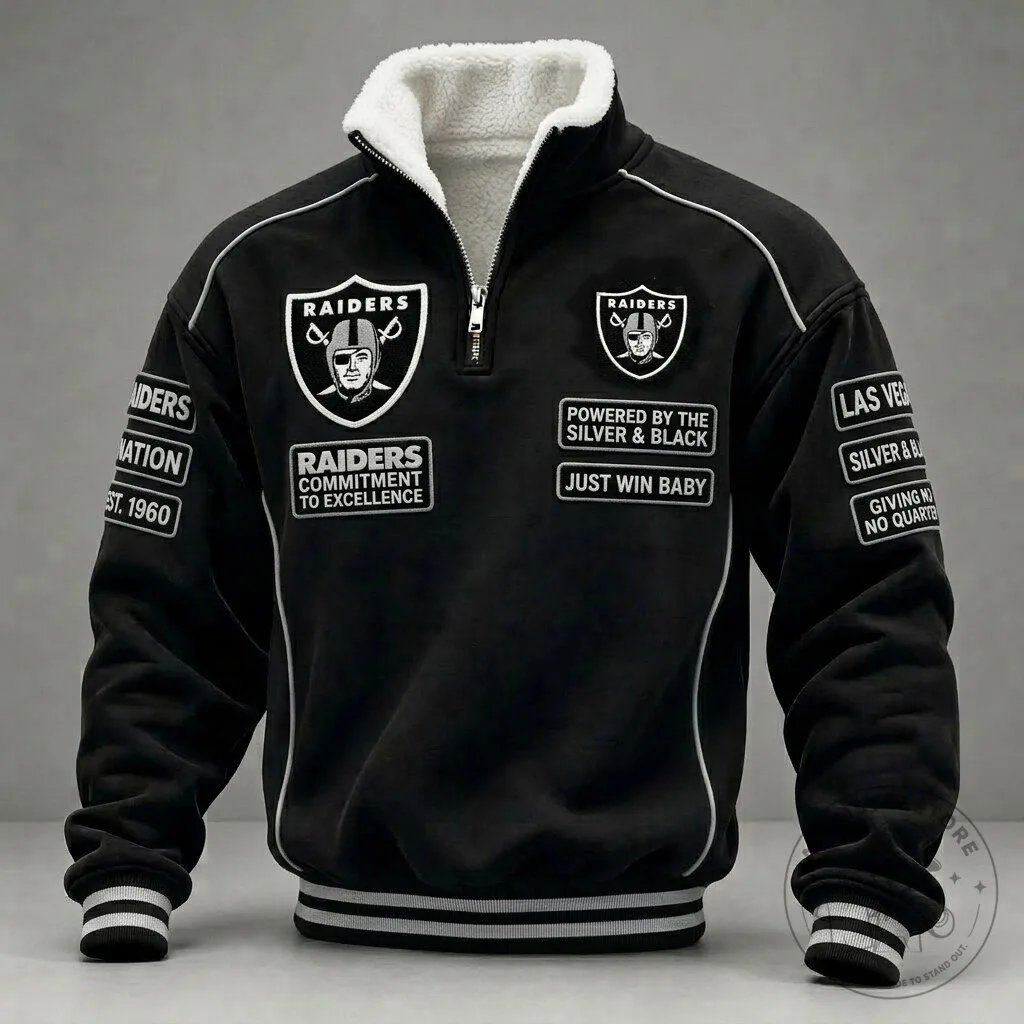 Las Vegas Raiders Quarter-Zip Fleece Sweatshirt with Sherpa Lining