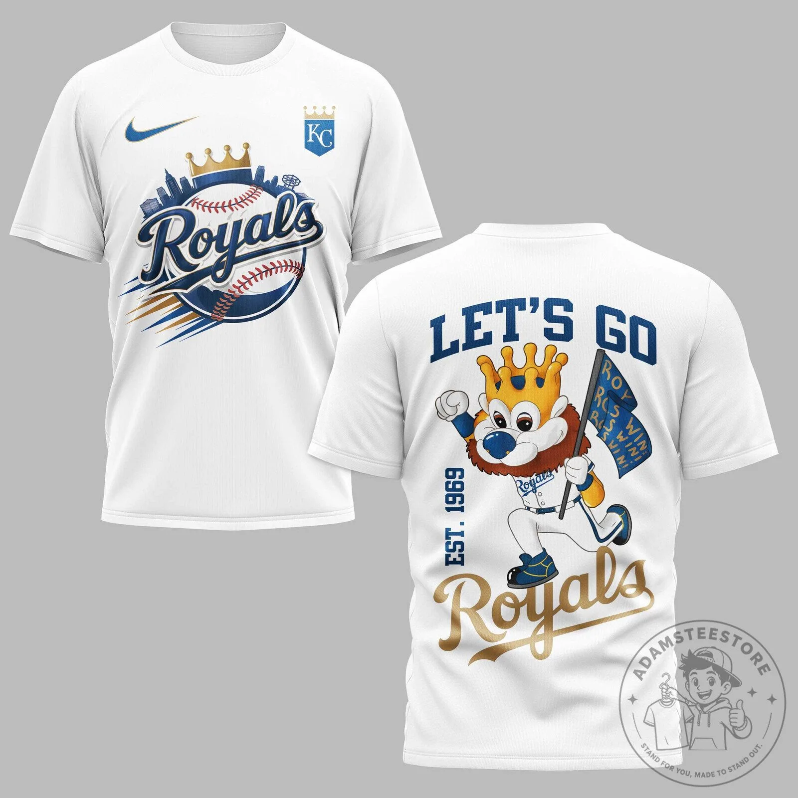 Kansas City Royals Baseball Team Mascot Rally White Short Sleeve T-Shirt