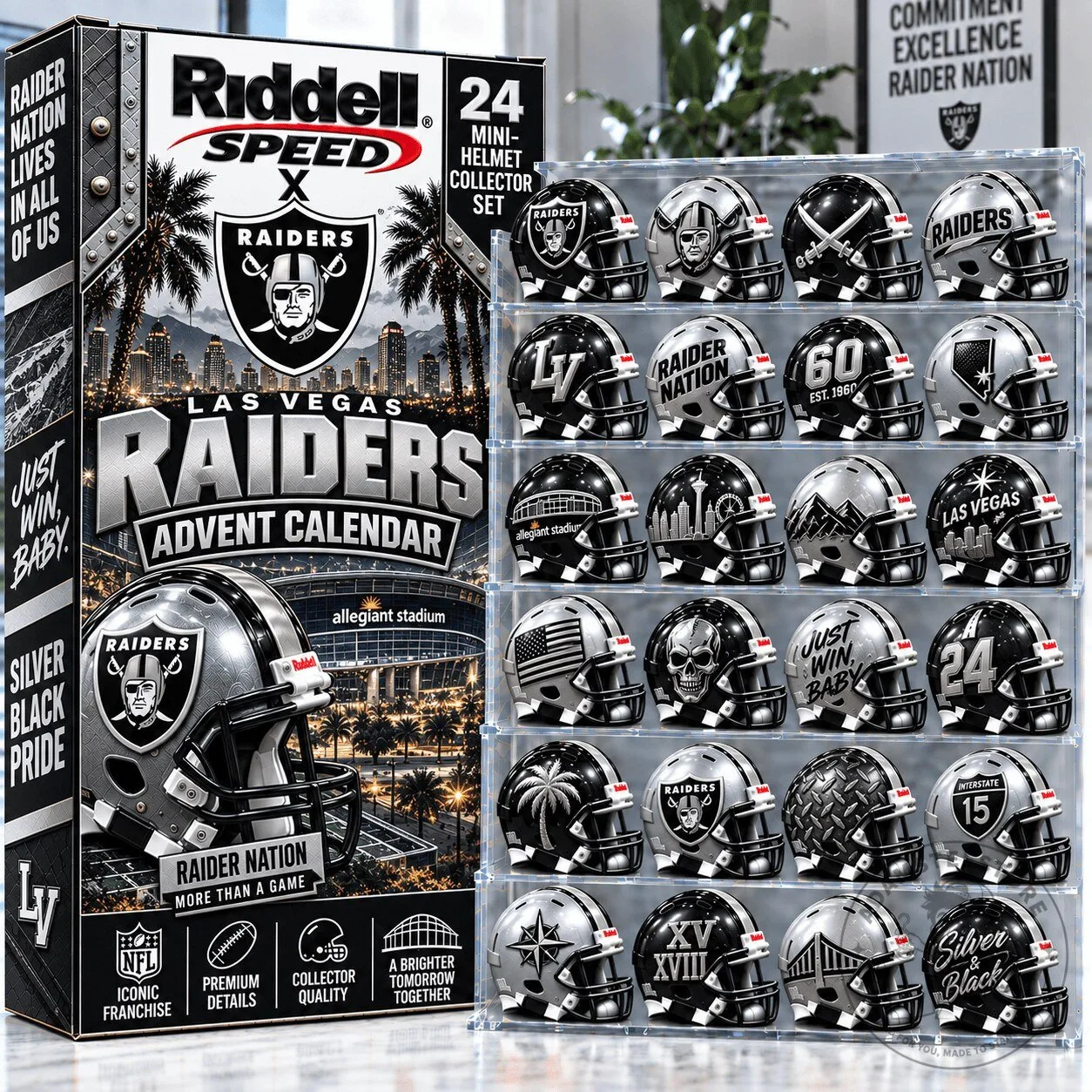 Las Vegas Raiders Riddell Speed Mini Helmet Collector Set Advent Calendar