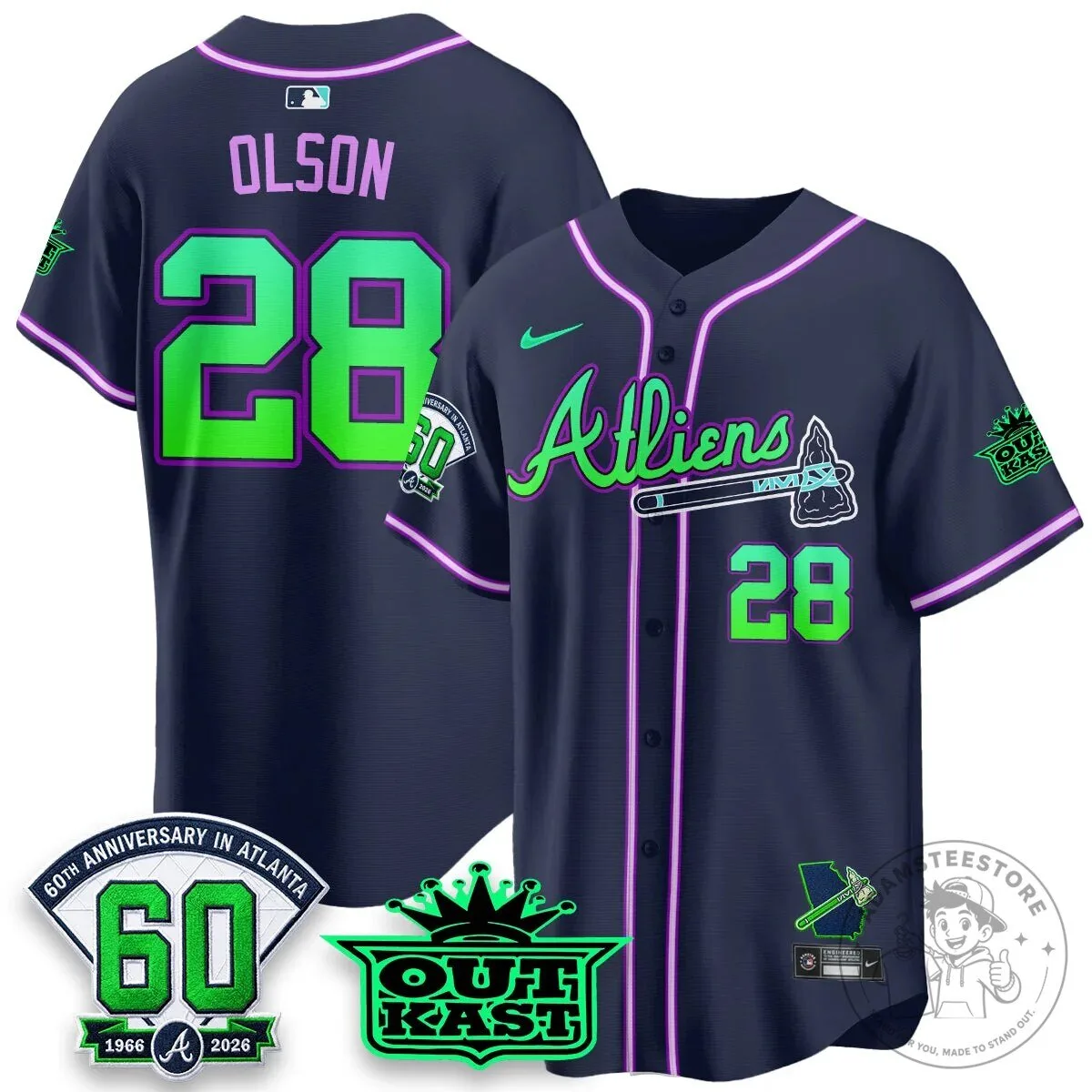 Atlanta Braves Ronald Acuña Jr. Outkast Atliens Baseball Jersey 60 Atlanta Braves Ronald Acuña Jr. Outkast Atliens Baseball Jersey