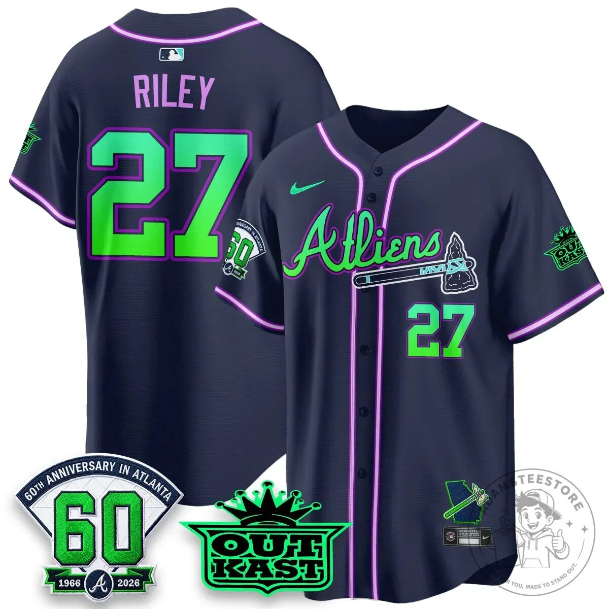 Atlanta Braves Ronald Acuña Jr. Outkast Atliens Baseball Jersey 61 Atlanta Braves Ronald Acuña Jr. Outkast Atliens Baseball Jersey