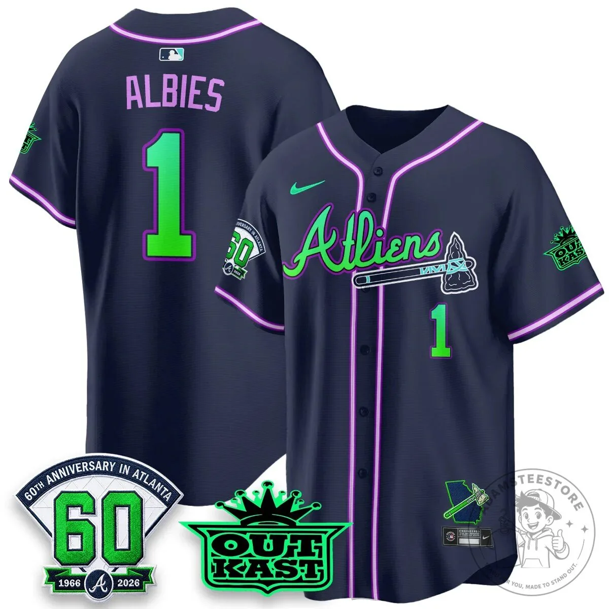Atlanta Braves Ronald Acuña Jr. Outkast Atliens Baseball Jersey 62 Atlanta Braves Ronald Acuña Jr. Outkast Atliens Baseball Jersey