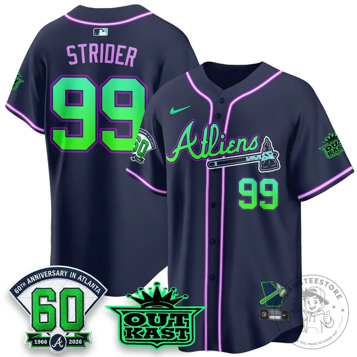 Atlanta Braves Ronald Acuña Jr. Outkast Atliens Baseball Jersey 63 Atlanta Braves Ronald Acuña Jr. Outkast Atliens Baseball Jersey