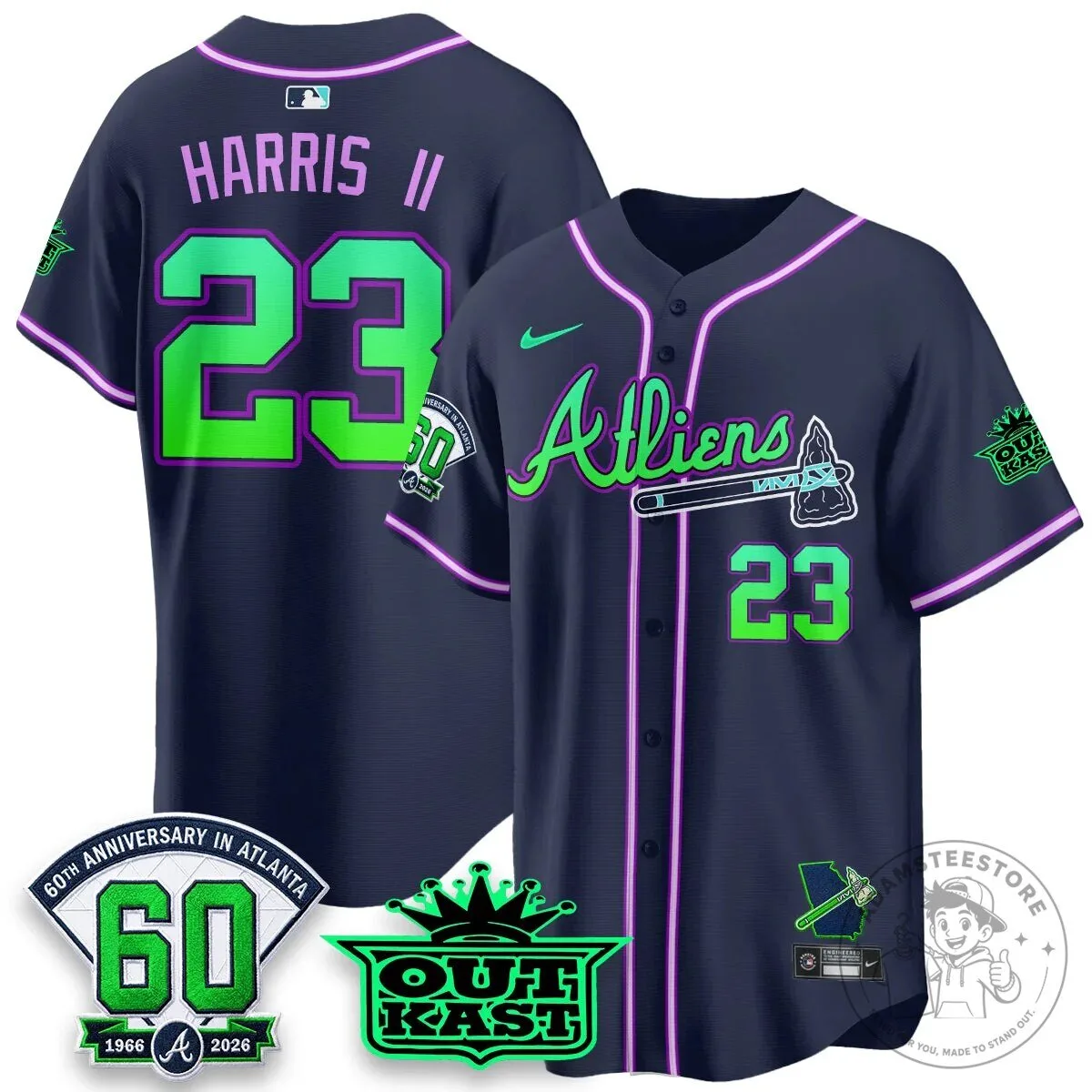 Atlanta Braves Ronald Acuña Jr. Outkast Atliens Baseball Jersey 64 Atlanta Braves Ronald Acuña Jr. Outkast Atliens Baseball Jersey