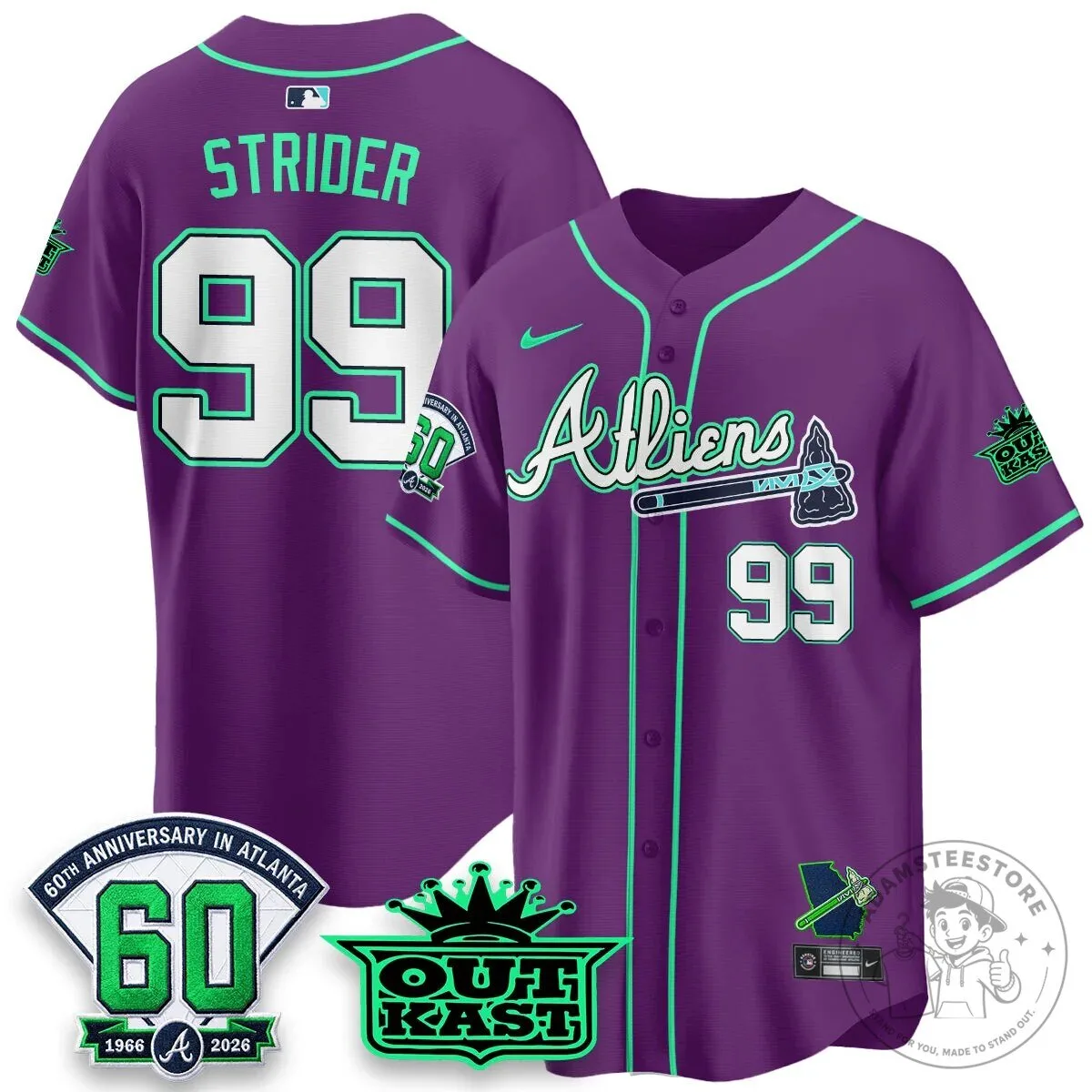 Atlanta Braves Ronald Acuña Jr. Outkast Atliens Baseball Jersey 85 Atlanta Braves Ronald Acuña Jr. Outkast Atliens Baseball Jersey