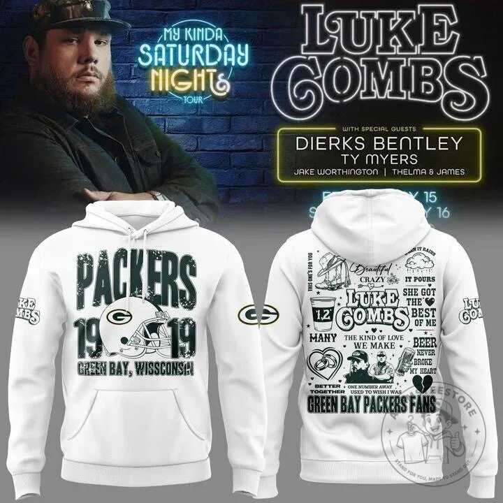 Lambeau Field Green Bay Packers Fan Luke Combs My Kinda Saturday Night Tour Hoodie