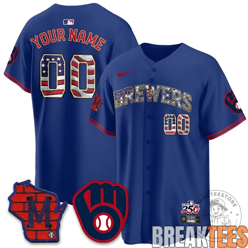 Milwaukee Brewers 2026 Independence Day USA Custom Baseball Jersey 13 Milwaukee Brewers 2026 Independence Day USA Custom Baseball Jersey