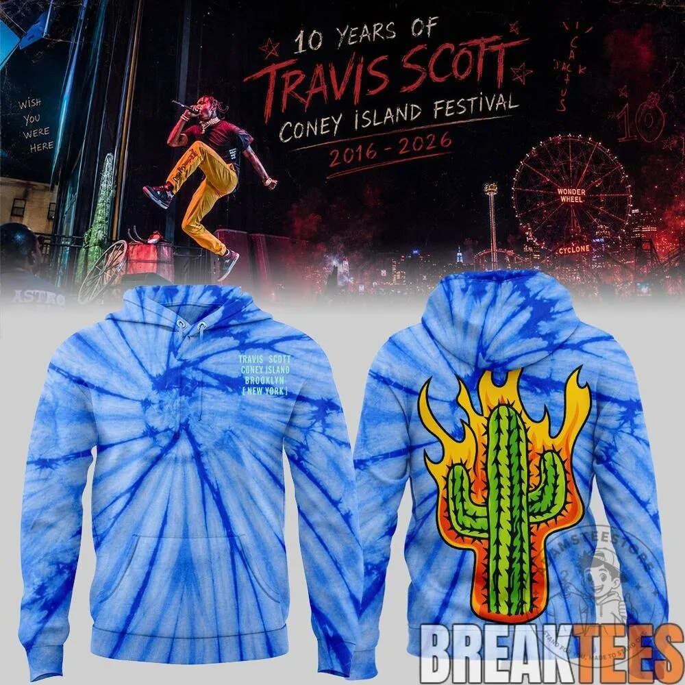 Travis Scott Coney Island Festival Blue Tie-Dye Hoodie
