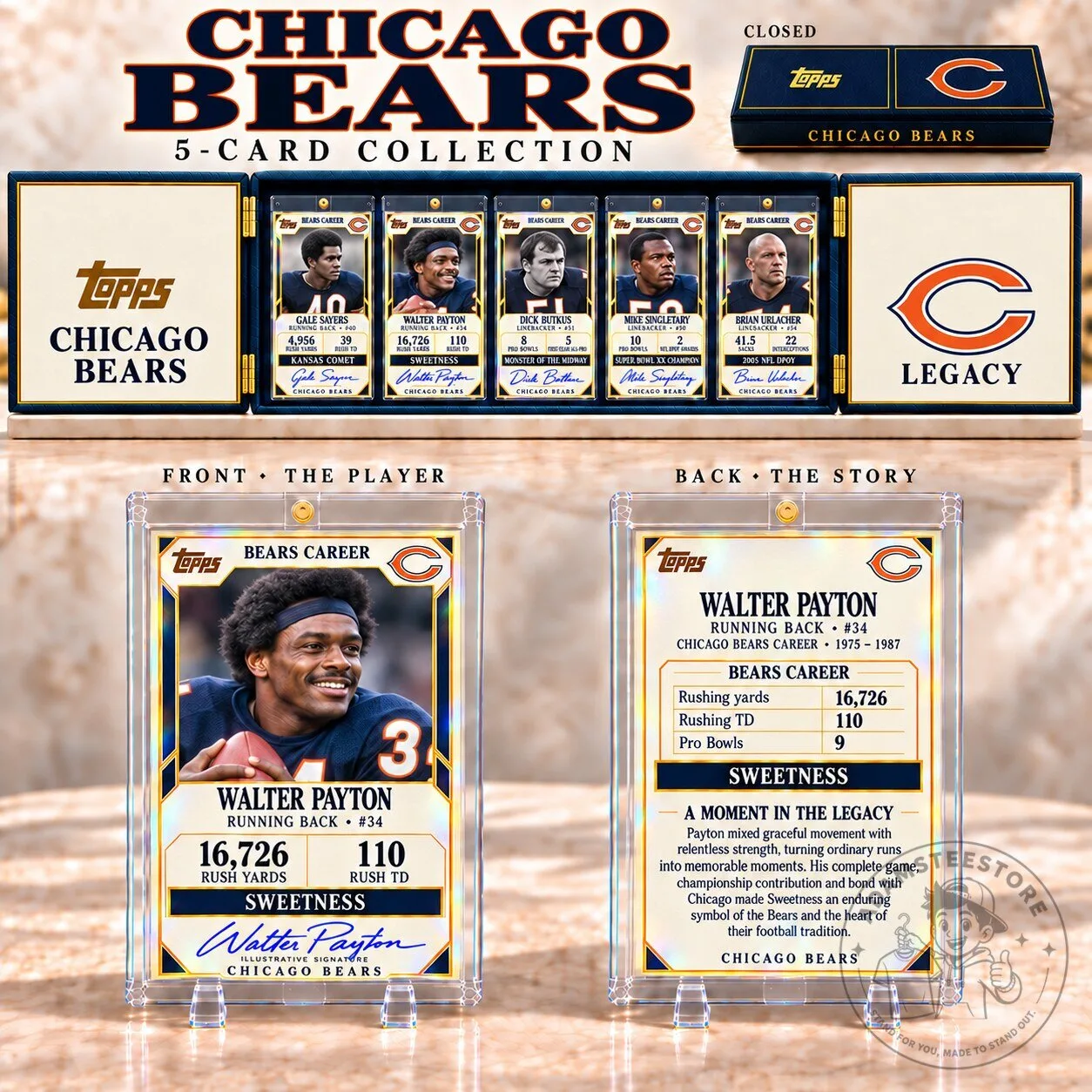 Chicago Bears Walter Payton Topps 5-Card Collection Box Set