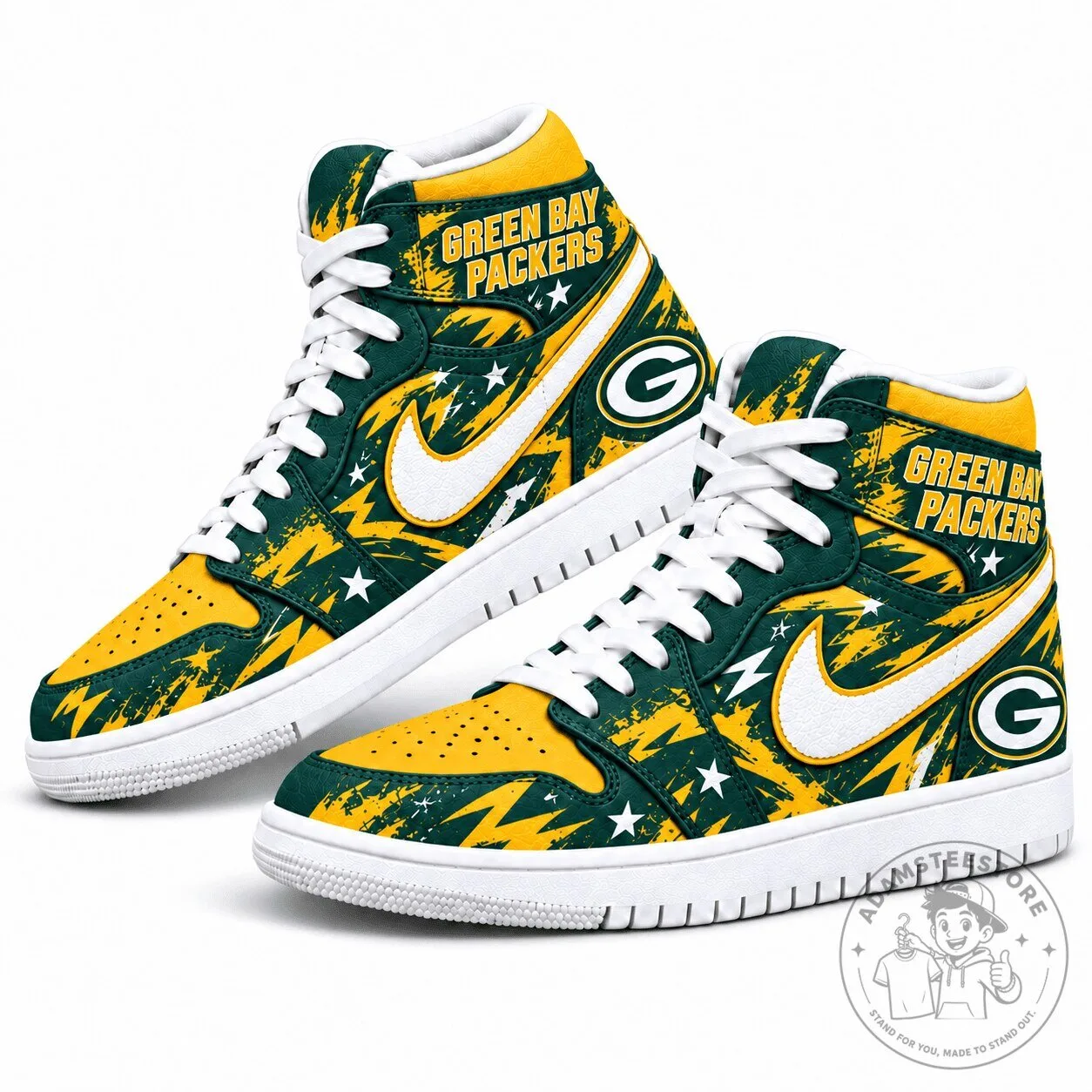 Green Bay Packers Graffiti Style High Top Sneakers