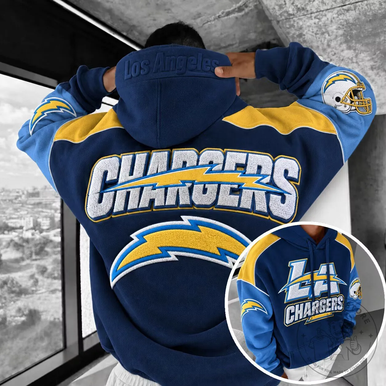 Los Angeles Chargers Football Team Blue and Yellow Hoodie