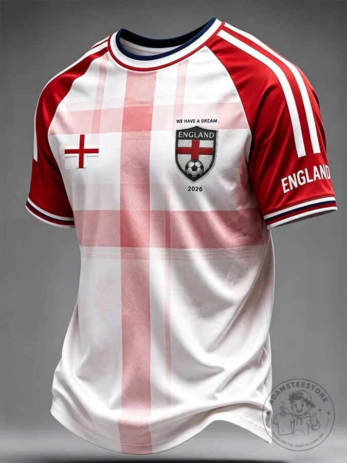 England Football Team 2026 Dream Edition White Red Stripes Soccer Jersey