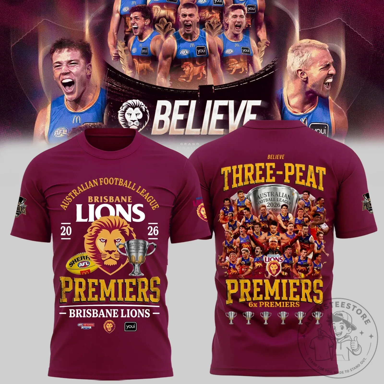 Brisbane Lions 2026 Australian Football League Three-Peat Premiers T-Shirt