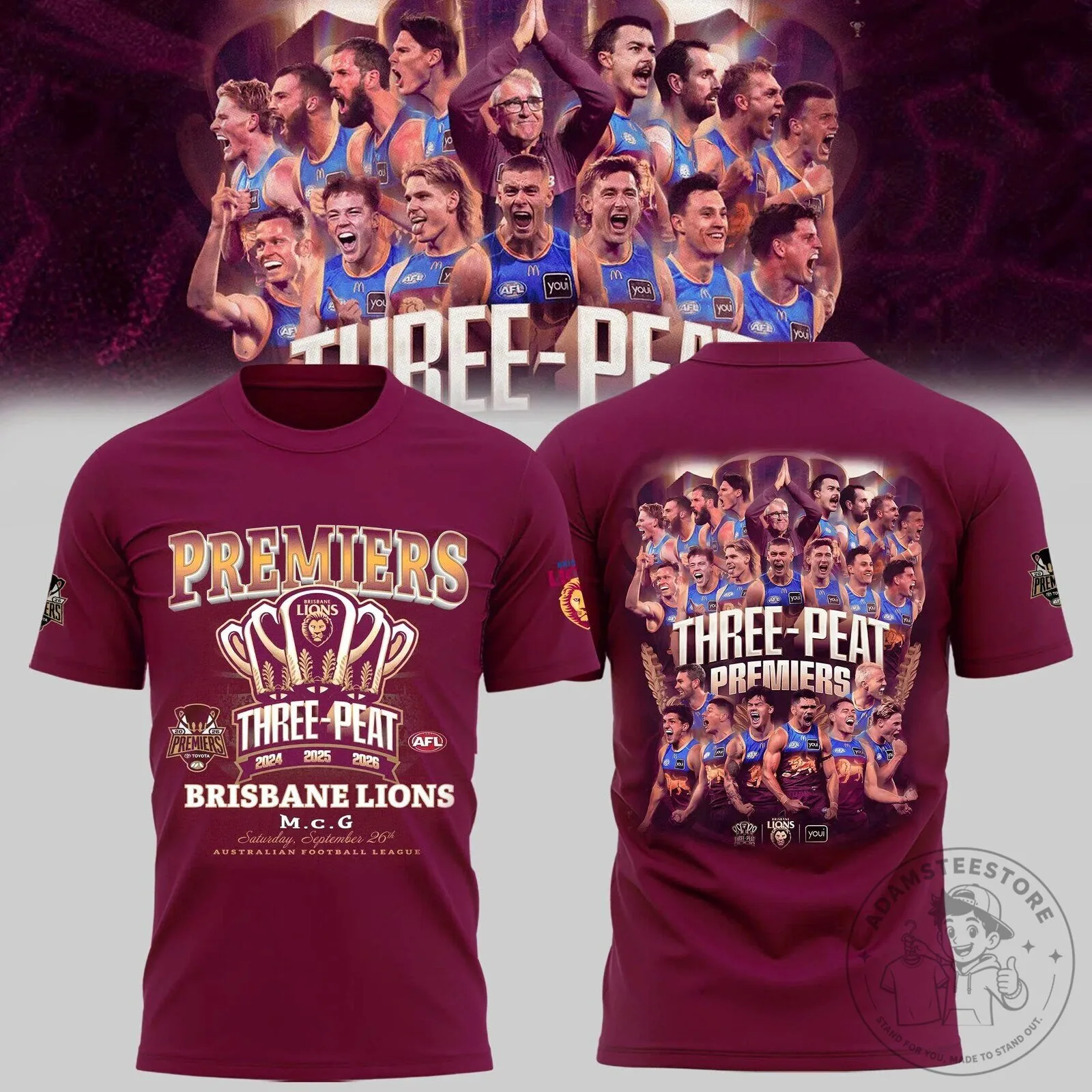 Brisbane Lions AFL Three-Peat Premiers 2024-2026 Commemorative T-Shirt
