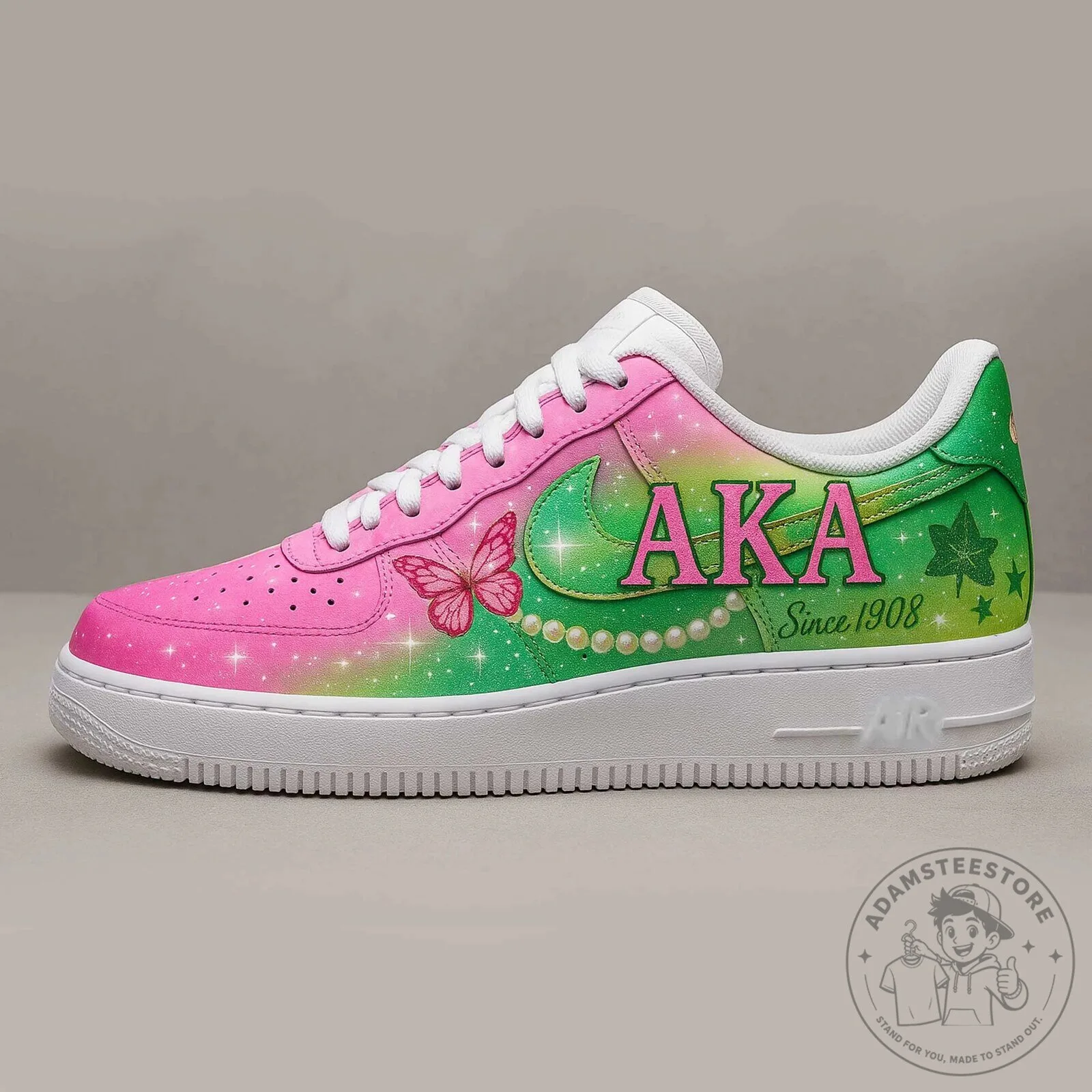Alpha Kappa Alpha Sorority Pink and Green Custom Gradient Sneakers