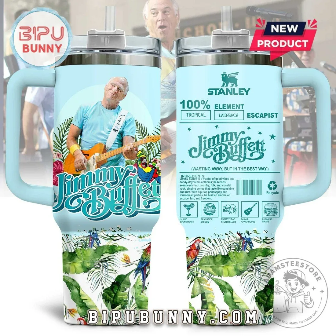 Jimmy Buffett Wasting Away But In The Best Way Tumbler With Handle