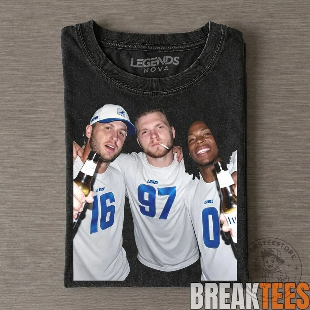 Detroit Lions Aidan Hutchinson, Amon-Ra St. Brown & Jahmyr Gibbs Drinking T-Shirt