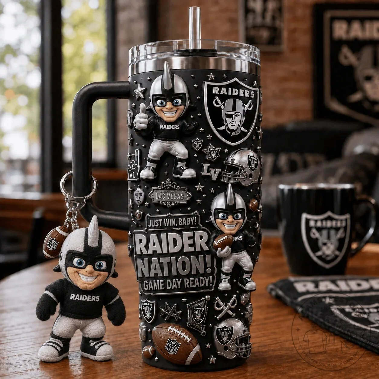 Las Vegas Raiders NFL Football Team Tumbler with Handle and Straw