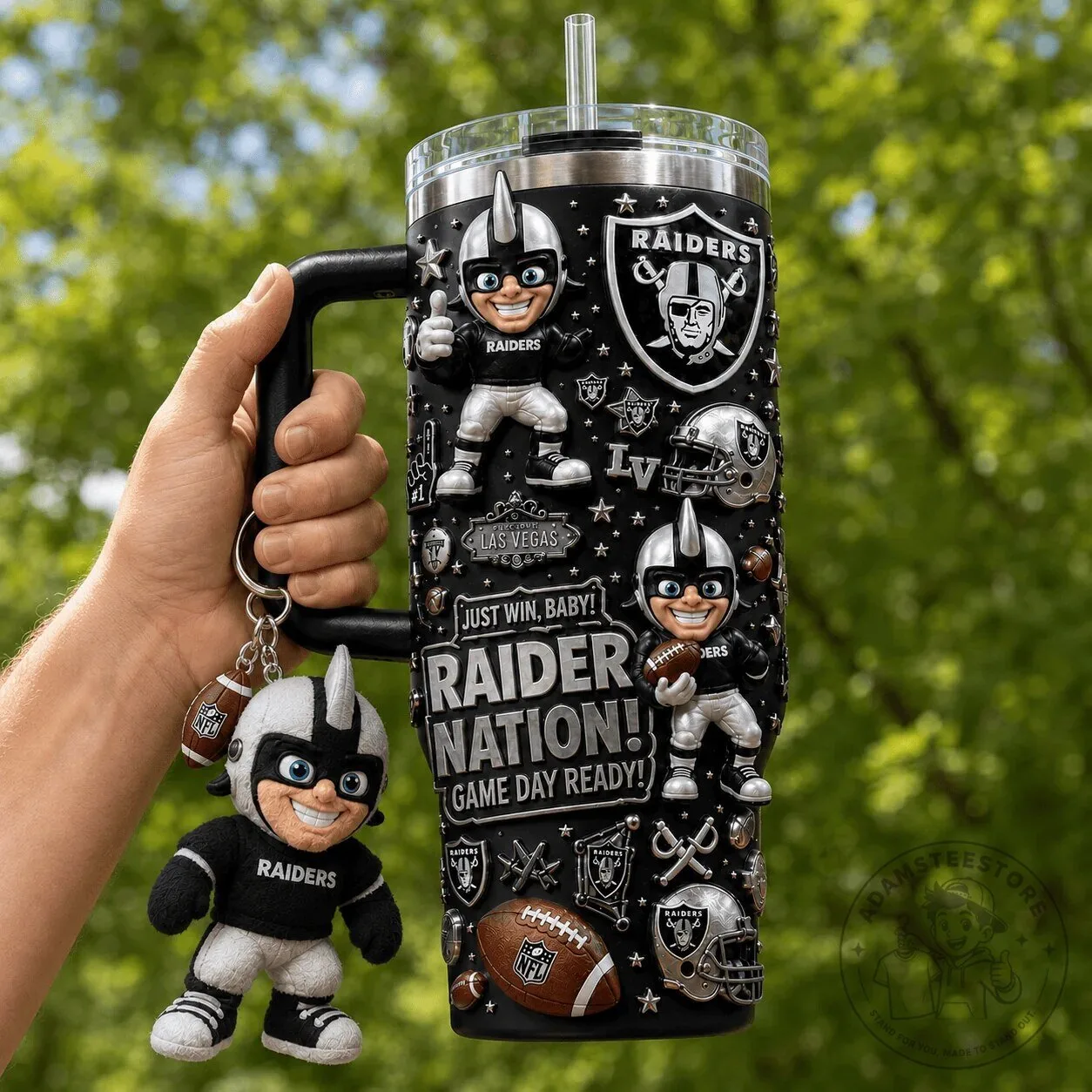 Las Vegas Raiders NFL Football Team Tumbler with Handle and Straw 8 Las Vegas Raiders NFL Football Team Tumbler with Handle and Straw