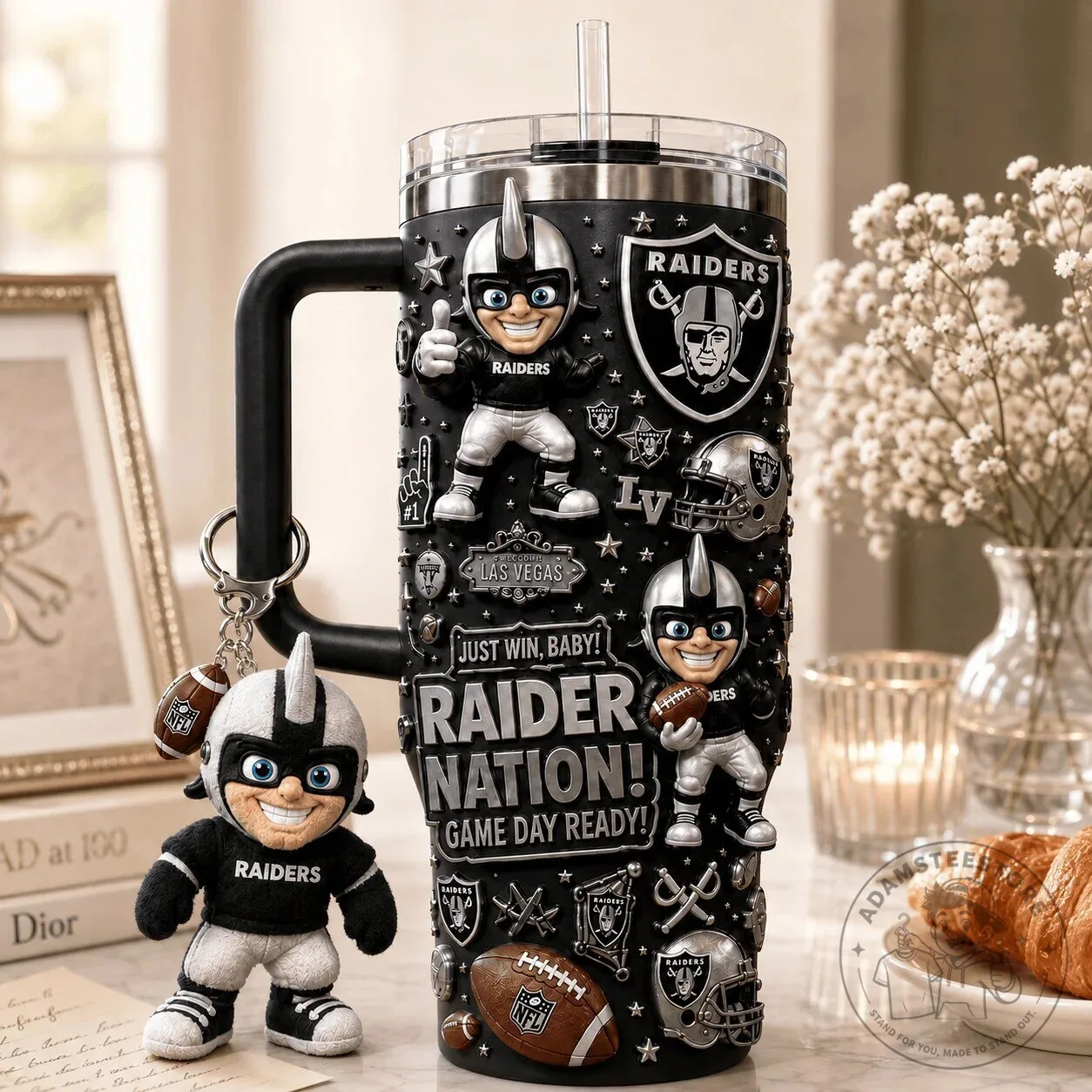 Las Vegas Raiders NFL Football Team Tumbler with Handle and Straw 9 Las Vegas Raiders NFL Football Team Tumbler with Handle and Straw