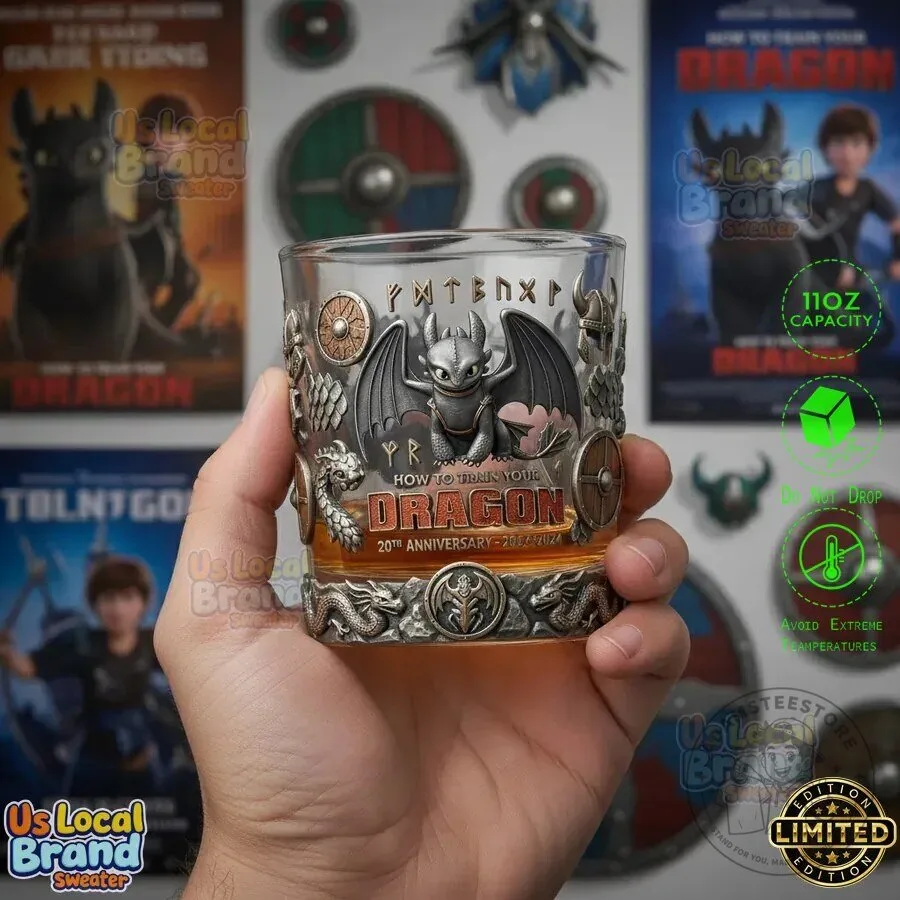 How to Train Your Dragon Toothless 20th Anniversary Whiskey Glass