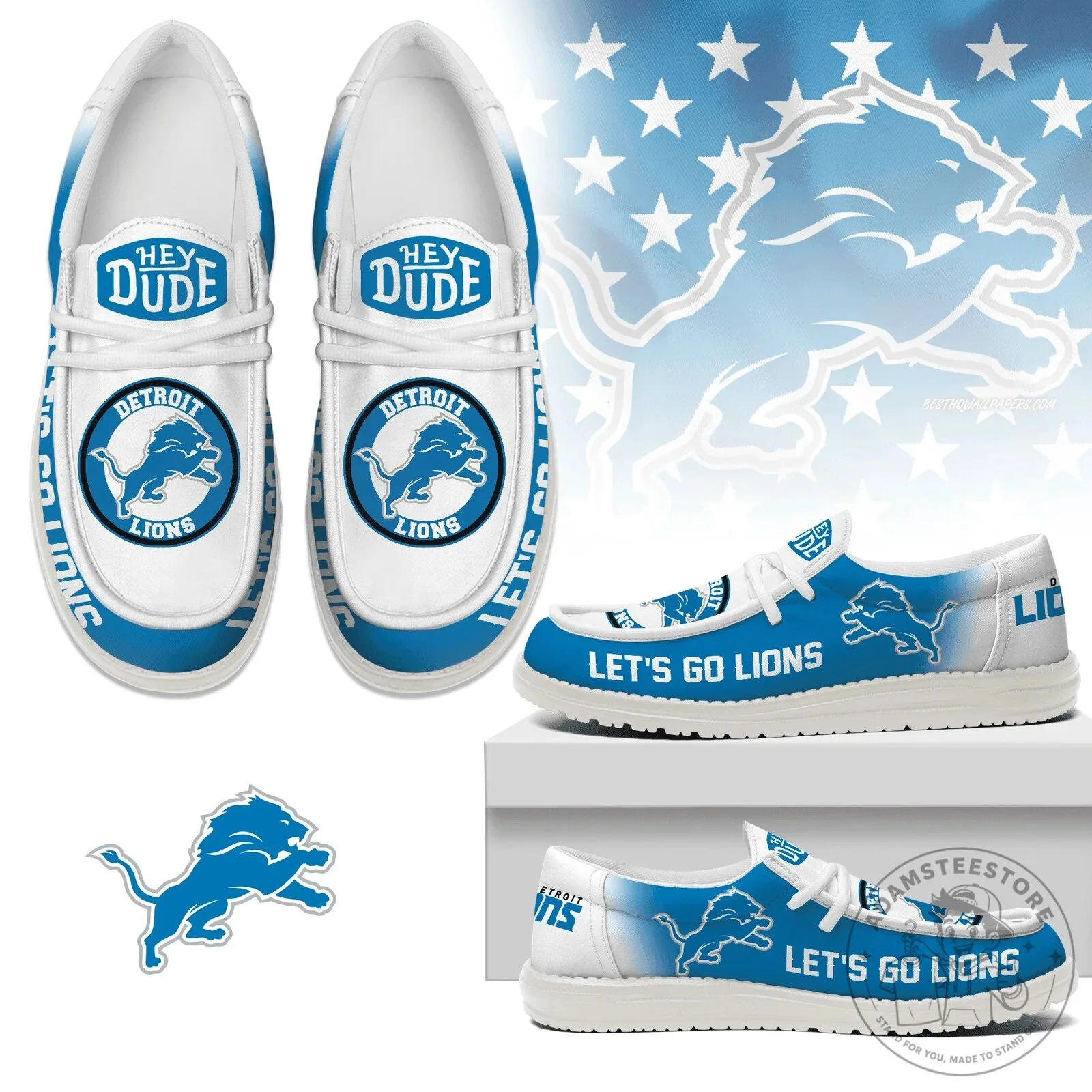 Detroit Lions Hey Dude Style Loafer Shoes for Men and Women