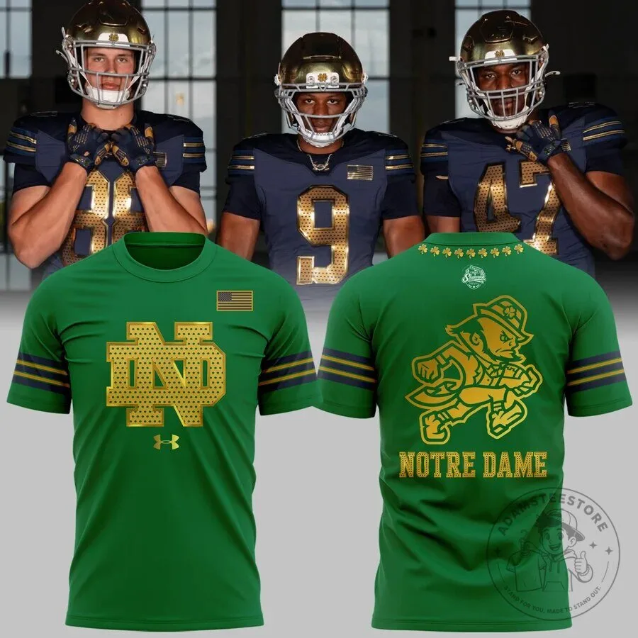Notre Dame Football Fighting Irish Gold Logo Green T-Shirt