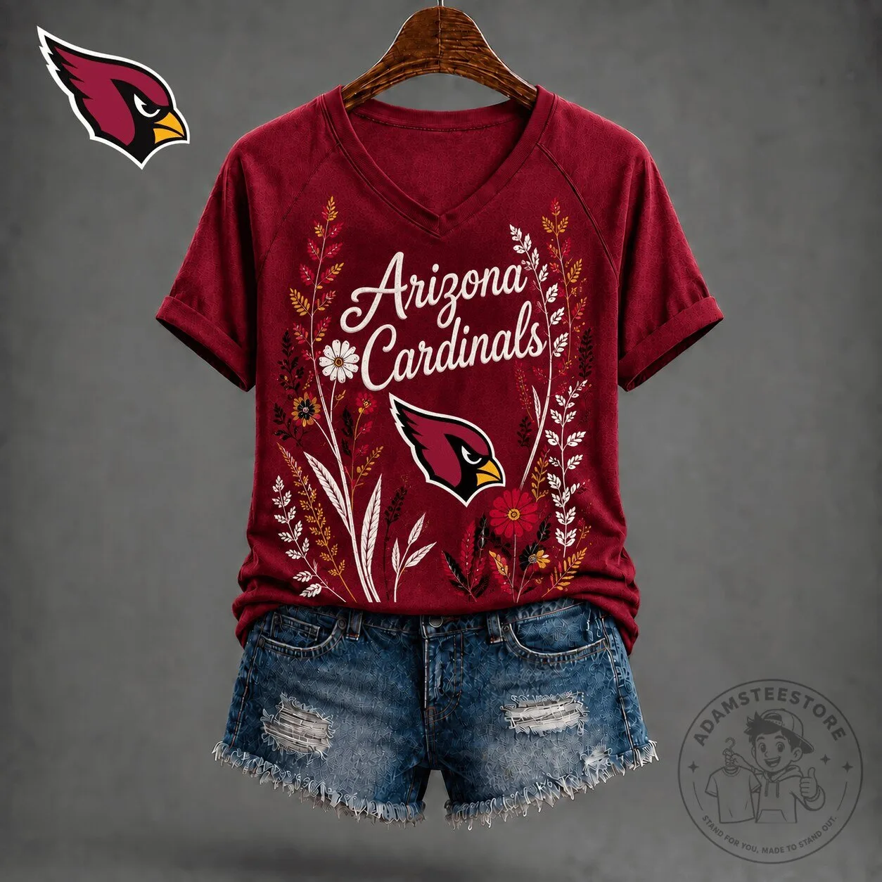 Arizona Cardinals Football Team Floral Logo Women's V-Neck T-Shirt