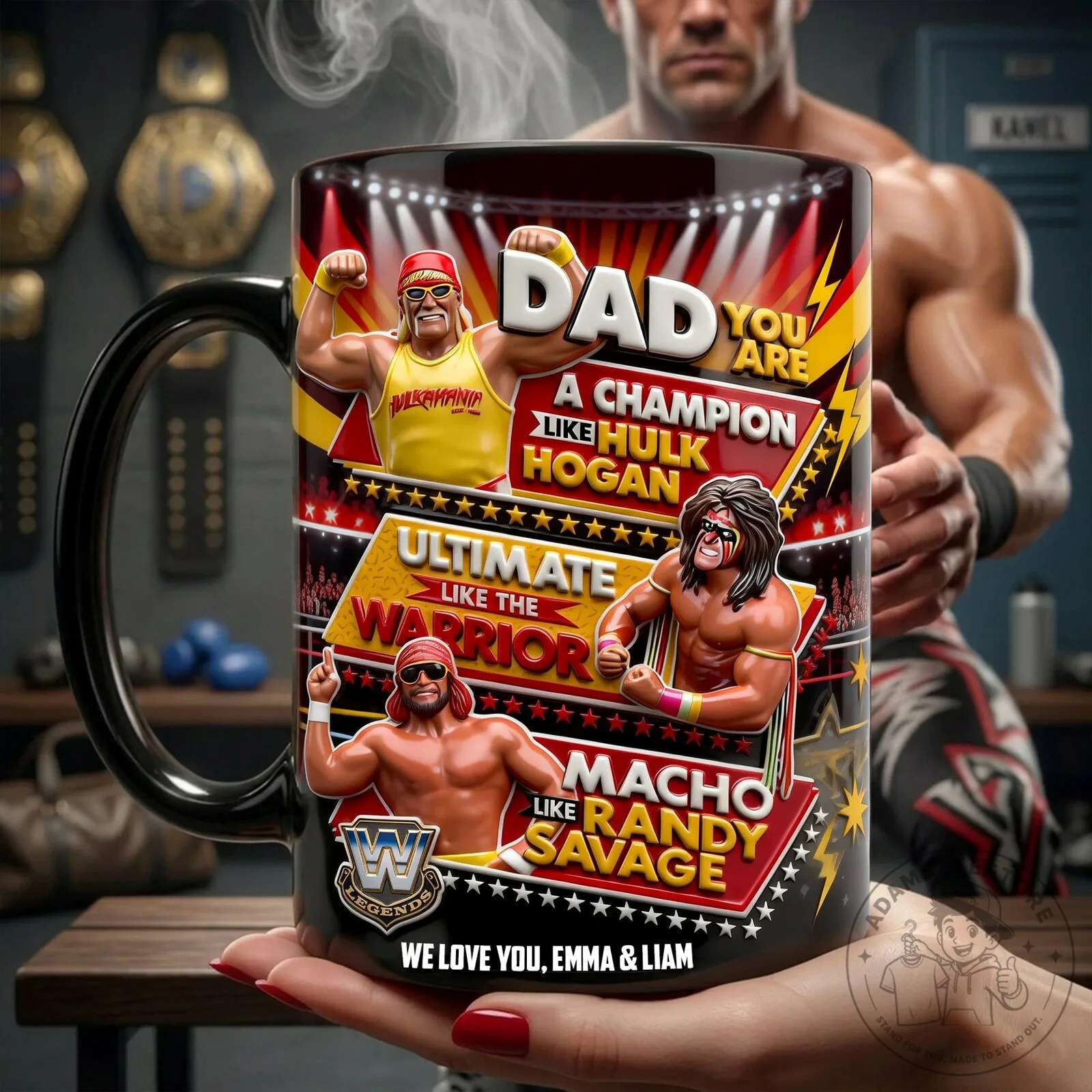 Hulk Hogan Ultimate Warrior Randy Savage Dad Champion Legends Coffee Mug