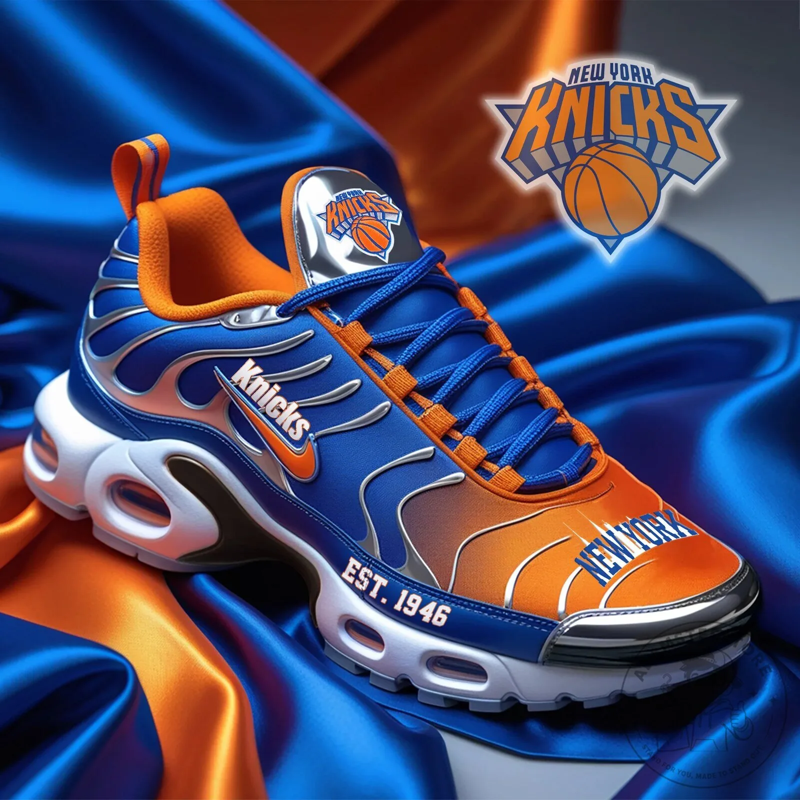 New York Knicks Basketball Team Orange Blue Sneakers Running Shoes